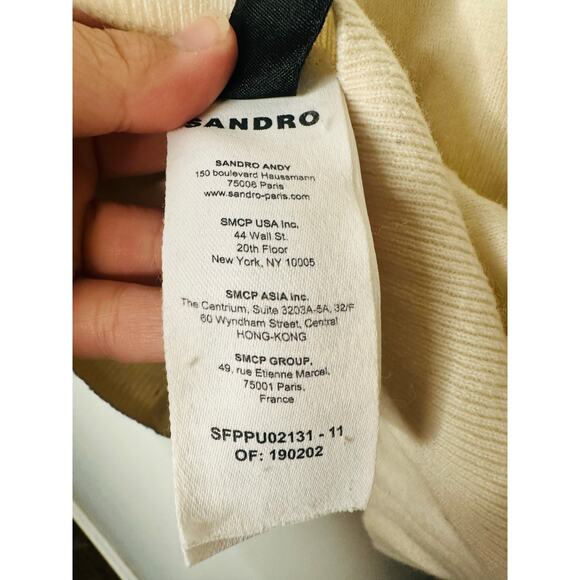 SANDRO Off-White Wool Knit Sequin Collar V-Neck Sweater Size 36 - Picture 11 of 12
